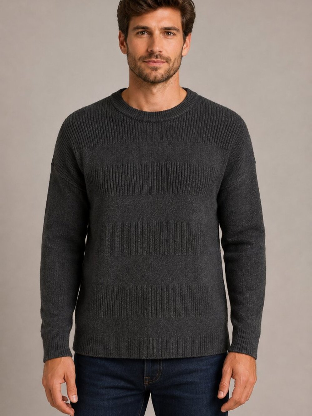 Weatherproof Vintage Men’s Large Charcoal Textured Knit Crewneck Sweater